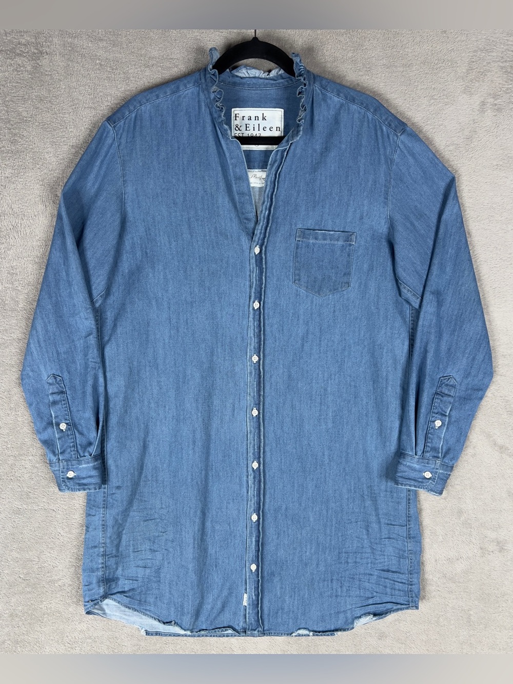 Frank & Eileen Ruffle Mary Denim Shirtdress Women's Medium Stonewash Indigo Mini - Picture 3 of 12